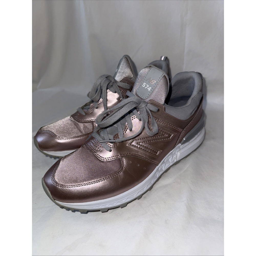 New Balance 574 Metallic Rose Taupe Athletic Sneakers - Gray Laces